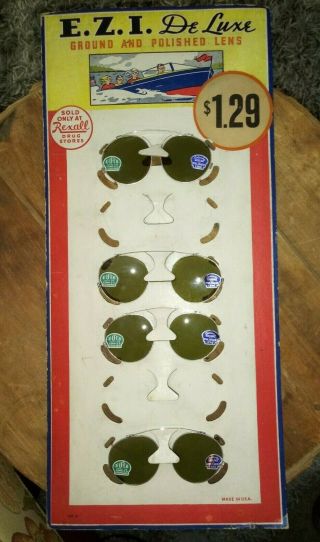 Vintage Rexall Drug Store Clip On Sunglasses Display With Sunglasses In Guc