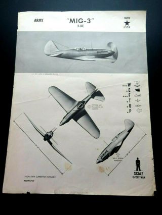 1944 18.  5 " X 23.  5 " Navy Aircraft Id Poster - U.  S.  S.  R.  Mig - 3 (i - 18)