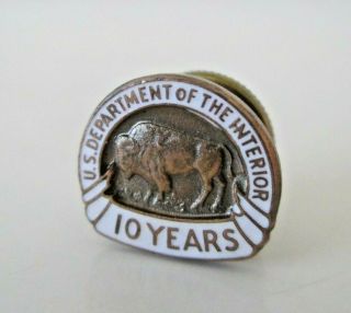 Department Of The Interior 10 - Year Service Tie Tack/ Screw Back Lapel Pin Vtg