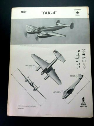 1944 18.  5 " X 23.  5 " Navy Aircraft Id Poster - U.  S.  S.  R.  Yak - 4