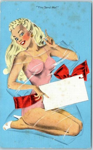 1940s Pin - Up Girl Postcard Blond Girl Lingerie " You Send Me " Kropp Linen 8532