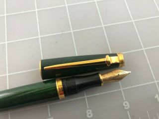 Judd ' s Caran d ' Ache Green Marble Fountain Pen w/18kt.  Gold Broad Nib 2