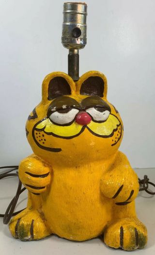 Vintage Garfield Orange Cat Custom Pottery Lamp 13” Size One Of A Kind