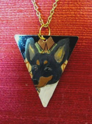 Rat Terrier Hand - Painted On Metal Triangular Pendant/bead/necklace