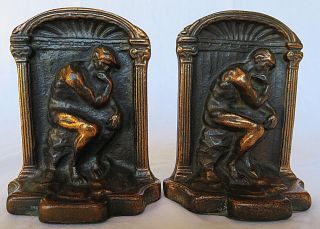 Vintage The Thinker Of Rodin Bookends Book Cast Iron Bronze Heavy 6 " Nude Male