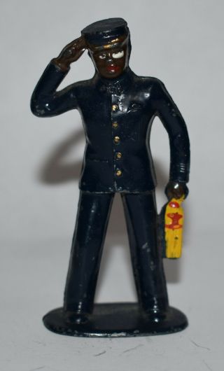 Vintage Manoil Barclay Metal Figure Black Man Train Porter Orig.  Woolworth Tag
