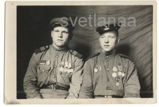 1945 Wwii Two Heroes Soldiers Soviet Army Military Men Guys Order Photo