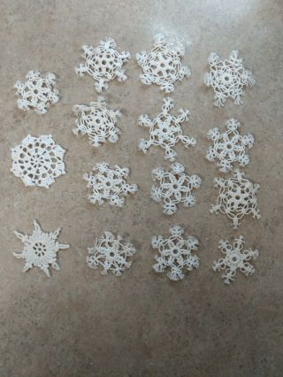 15 Crochet Snowflake Christmas Ornaments White 3 " Cotton Round 