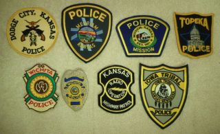 8 Different Kansas Police Patches