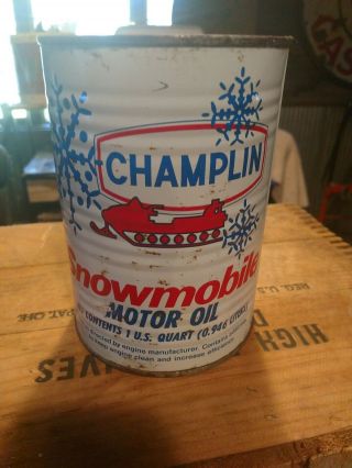 Vintage Champlin Snowmobile Motor Metal Oil Can Quart
