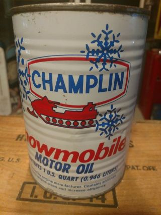 Vintage Champlin snowmobile motor metal oil can quart 3
