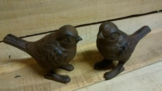 2 Cast Iron Whimsical Standing Love Birds Brown In Color
