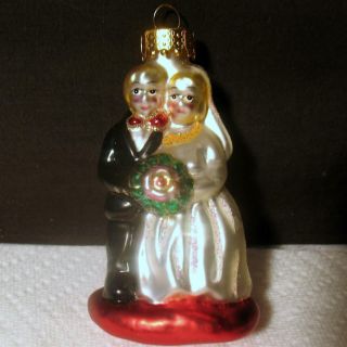 Vintage Christmas Ornament Wedding Couple Bride Groom Hand Painted Decoration