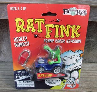 2001 Ed Big Daddy Roth Rat Fink Monster Penny Racer Keychain Pull Back Wheelie