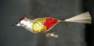 Vintage Germany Mercury Glass Bird Clip - On Christmas Ornament