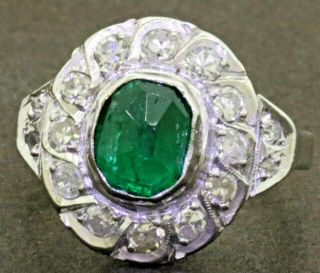 Vintage 14k Wg 1.  84ctw Diamond & 6.  3 X 5.  6mm Emerald Cocktail Ring Size 3.  5