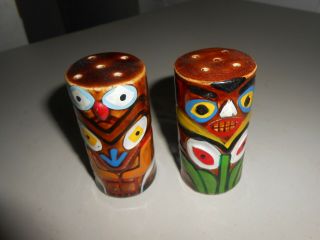 Vintage Hand Painted Totem Pole Ceramic Salt & Pepper Shaker Set