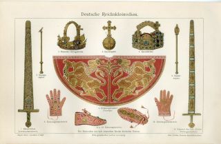 1895 Germany Reich Royal Regalia Sword Crown Antique Chromolithograph Print