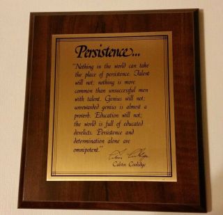 Vintage Persistence Wooden Plaque.  Calvin Coolidge Inspirational Quote
