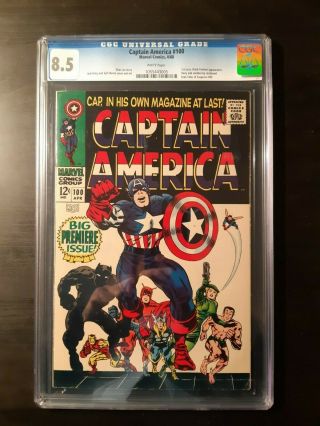 Captain America 100 8.  5 Cgc White Pages Wp (1st Issue In Series) 1968