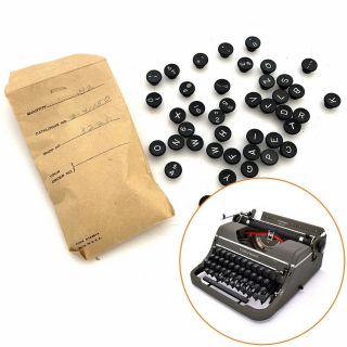 Set Of Keytops For 1940s Underwood Typewriter Vtg Black Round Nos Replacement