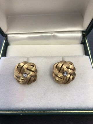 14k Solid Yellow Gold Vintage Knot Diamond Cuff Links 10gr