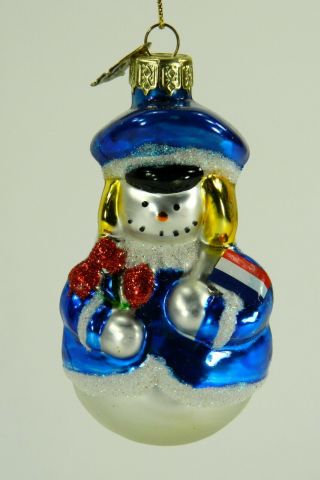 Dutch Snowman Christmas Ornament,  Netherlands Flag,  Blown Glass,  Thomas Pacconi