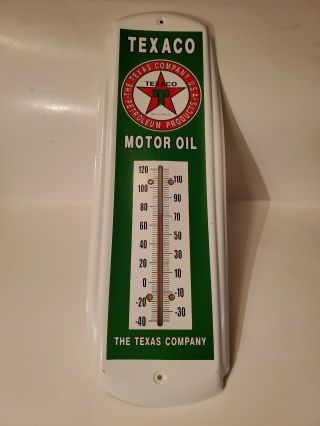 Texaco Motor Oil Gasoline Embossed Thermometer Metal Sign The Texas Co.