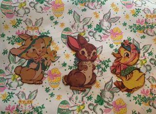 Vtg Set Of 3 Early Dennison Easter Die Cuts Cardboard Decorations Bunny Duck Nos