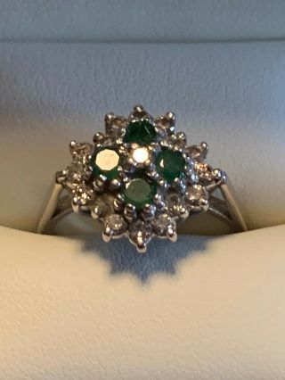 Fabulous Heavy Vintage 18ct White Gold Emerald And Diamond Ring Size O - P 5.  4gms