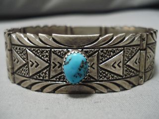One Of The Best Clasp Vintage Navajo Turquoise Sterling Silver Link Bracelet Old