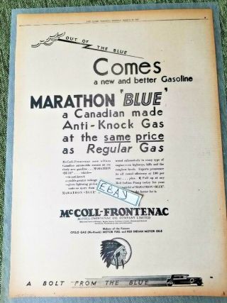 Red Indian.  Mccoll Frontenac Oil Company Ltd,  Poster Size Ad.