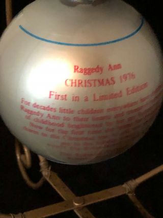 Vintage 1976 Schmid Christmas Raggedy Ann Ornament glass Box First in a Series 3