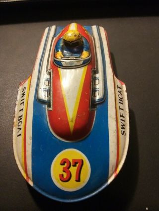Vintage Friction Tin Toy Boat.  Made In Japan.  Pat.  23775.