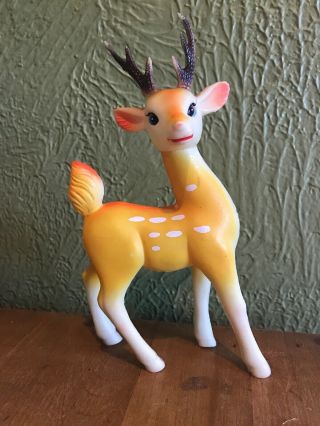 Vintage Reindeer Squeak Toy Made In Japan Mid Century 1950s Hand Painted 9” Tall