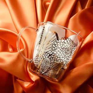 Fall 2019 Starbucks Clear Glass Mug W Handle 14oz Gold Butterfly - & Htf