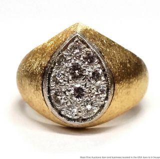 0.  65ctw Fine White Diamond 14k Yellow Gold Mens Teardrop Vintage Pinky Ring