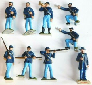 Old Marx 60mm Plastic Warriors Of The World,  9 Union Civil War W/general Grant