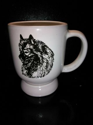 Vintage Frankoma Pottery Dog Mug Signed Frankoma C2 Dog Show 1980’s Keeshond? C2