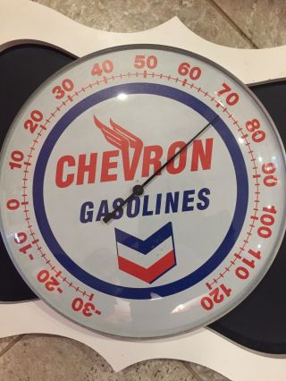 Chevron Gasoline Winged V Thermometer 12” Round Glass Dome Sign
