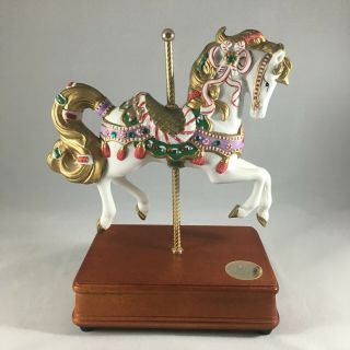 Musical Vintage Style Carousel Horse On Wooden Base Tune