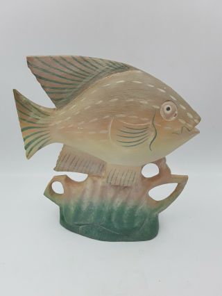Am Signed Wooden & Hand Painted Fish Sculpture 8 "