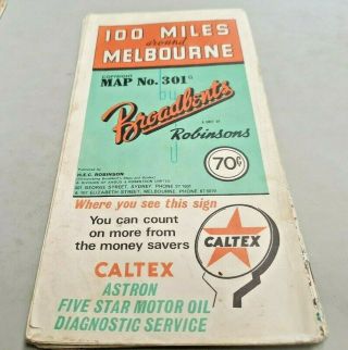 1960s Broadbents Map 100 Miles Around Melbourne Victoria Australia Caltex