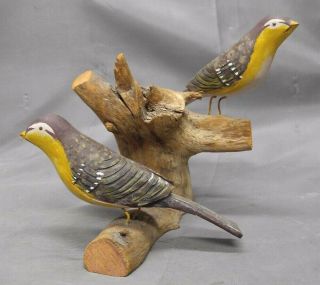 Vintage Clement Beliveau Folk Art Birds Sculpture Wood Carving Nova Scotia