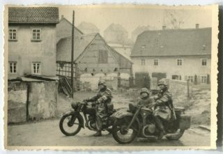 German Wwii Archive Photo: Wehrmacht Soldiers On Motorcycles