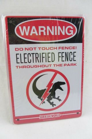 Jurassic World Park Warning Metal Sign Raptor Electrified Fence - Don 