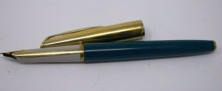 Vintage 1950s Waterman Cf Fountain Pen W/ 14k Gold Nib - Teal & White -