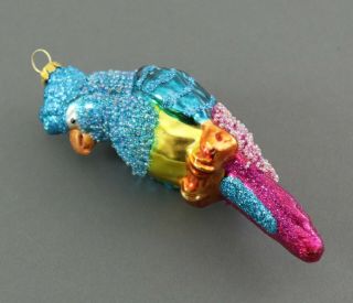 Blown Glass Cockatoo Parrot Christmas Tree Ornament W/colorful Beads & Glitter