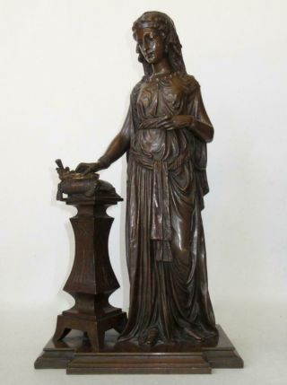 Desire Marie Signed Antique 19th C French Art Maiden 14 " Bronze Sculpture Statue