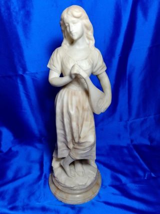 Important 24 " Antique French 1900 Alabaster Guluche Mandolina Music Girl Statue